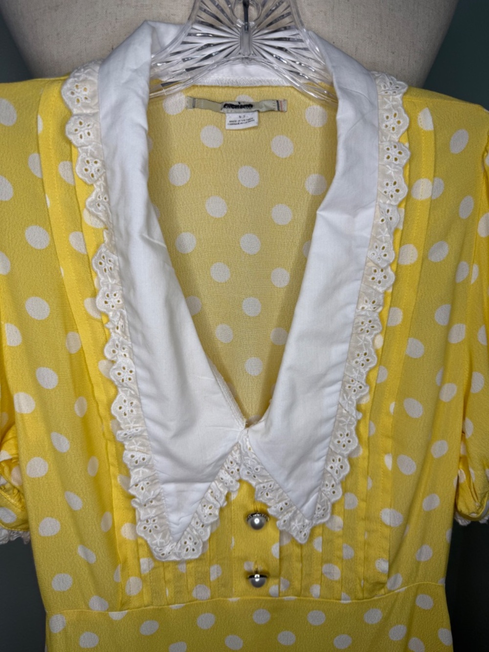 NWOT Kimchi Blue Urban Outfitters Yellow Polkadot Collared Dottie Mini Dress S - Picture 8 of 14